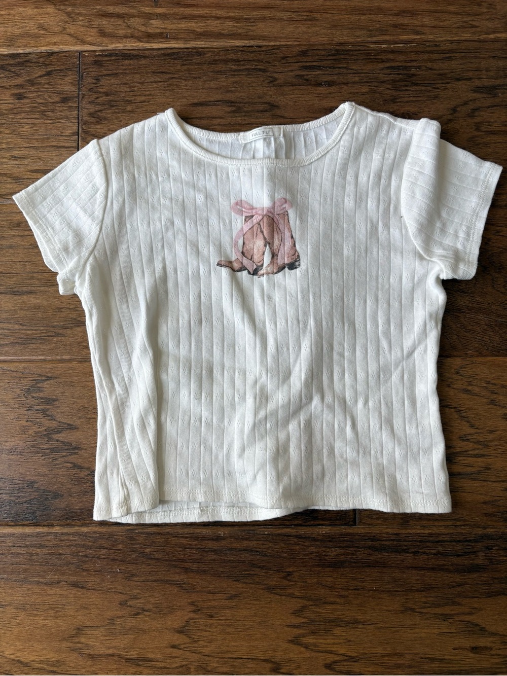 Tilly's White Short Sleeve Tee with Pink Bow Cowboys Boots Graphic
